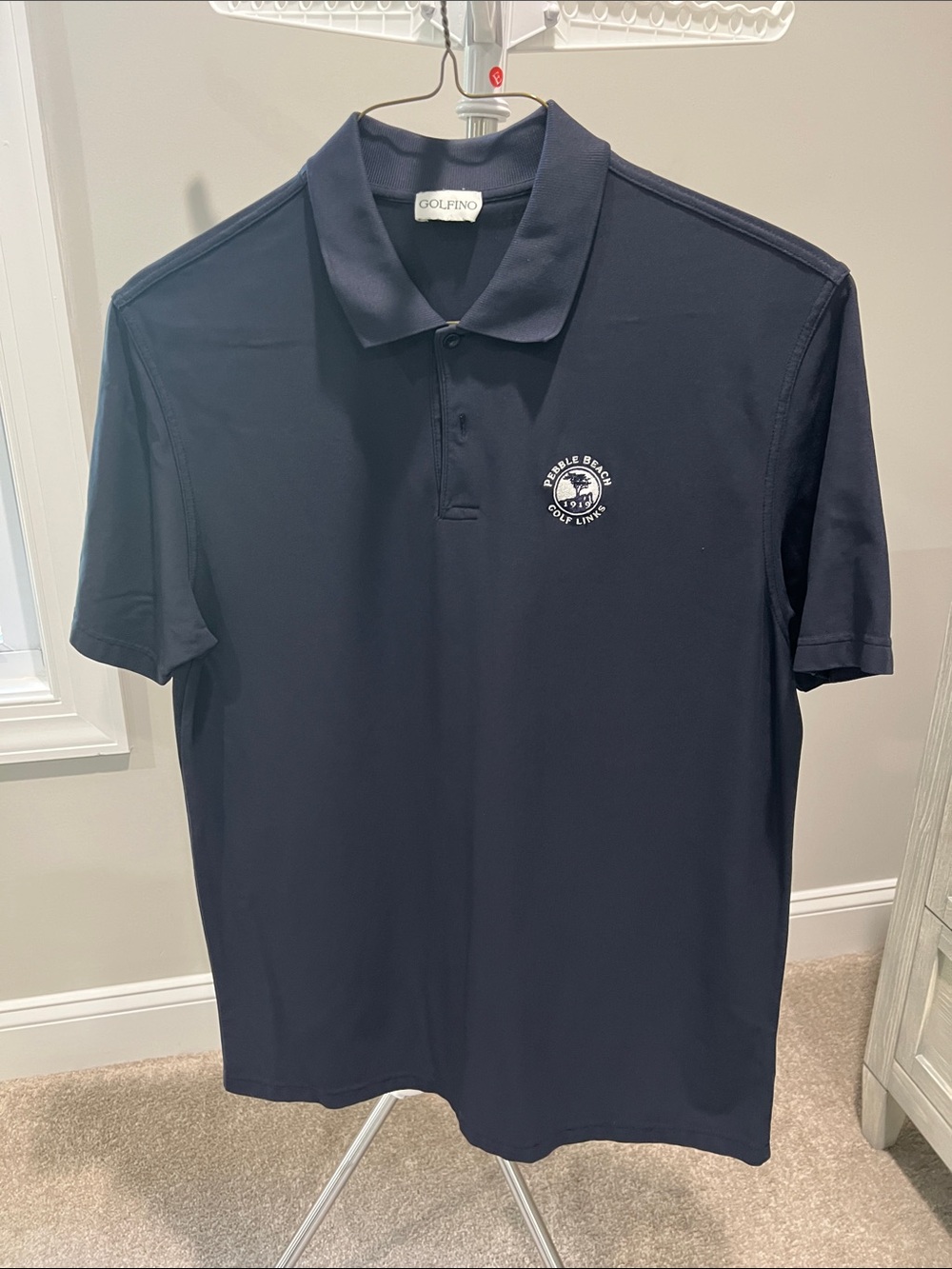 Golfino Men's Navy Polo with Embroidered Chest Emblem pebble beach